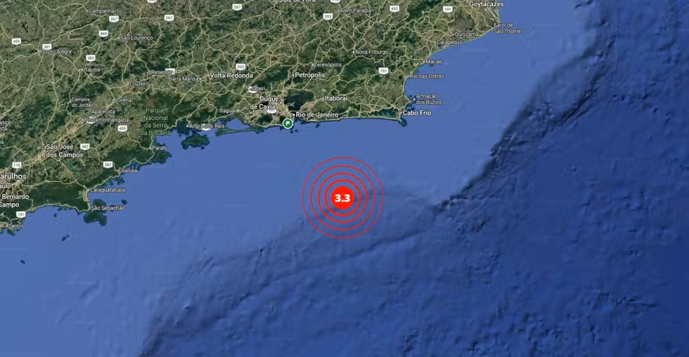 Tremor de magnitude 3,3 é registrado no mar próximo ao litoral do Rio de Janeiro
